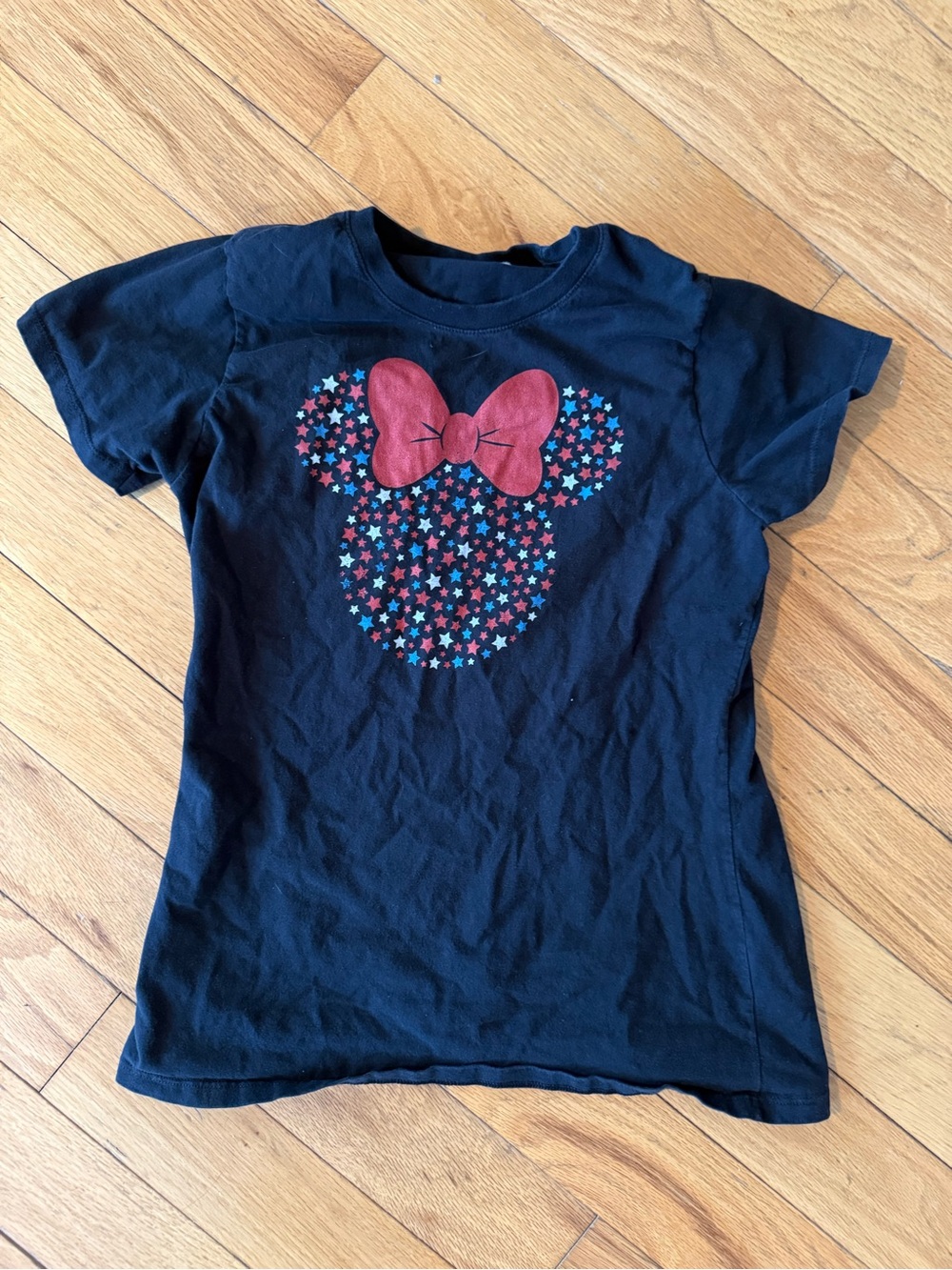 Disney Black Tee with Red Bow and Multicolor Star Minnie Head